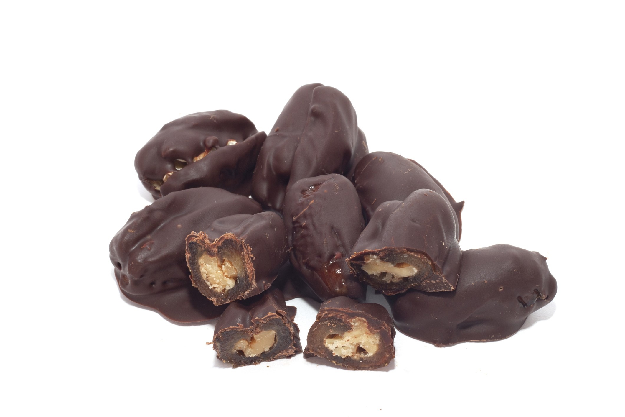 Chocolate covered dates stuffed with almond butter.