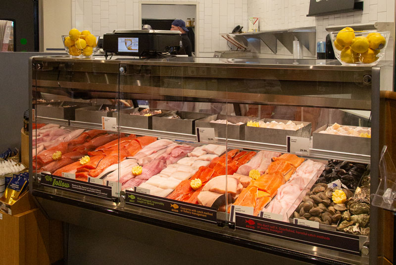 Fresh Seafood displayed beautifully in modern grocery store