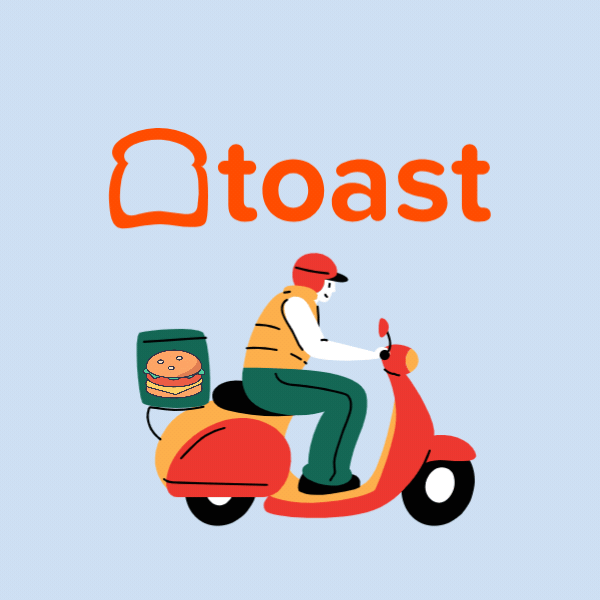 animated person on a scooter delivering a deli order via Toast
